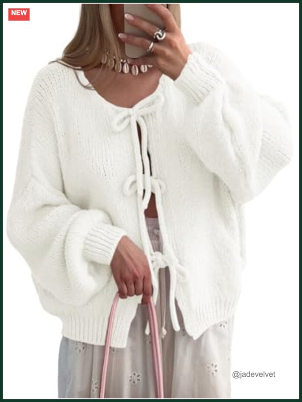 Oversized Tie Front Cardigan Long Sleeve Bow Knit Sweater Womens